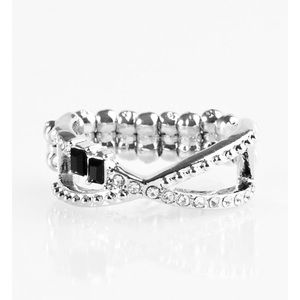 NWT, Black and White Rhinestone Crisscross Ring